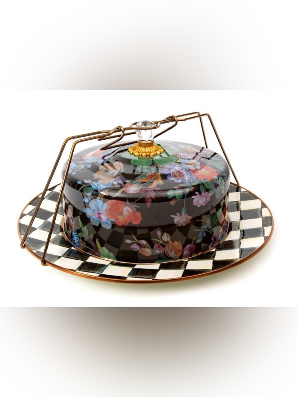 MacKenzie-Childs Black Flower Market Cake Carrier